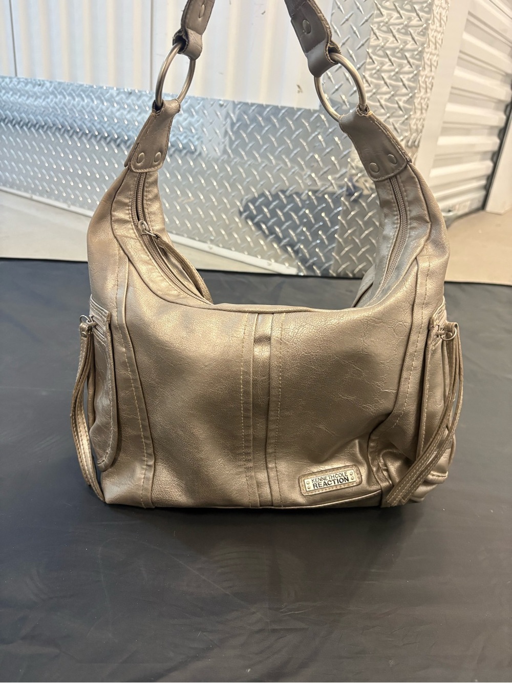 Kenneth Cole Reaction Metallic Taupe Shoulder Hobo Bag